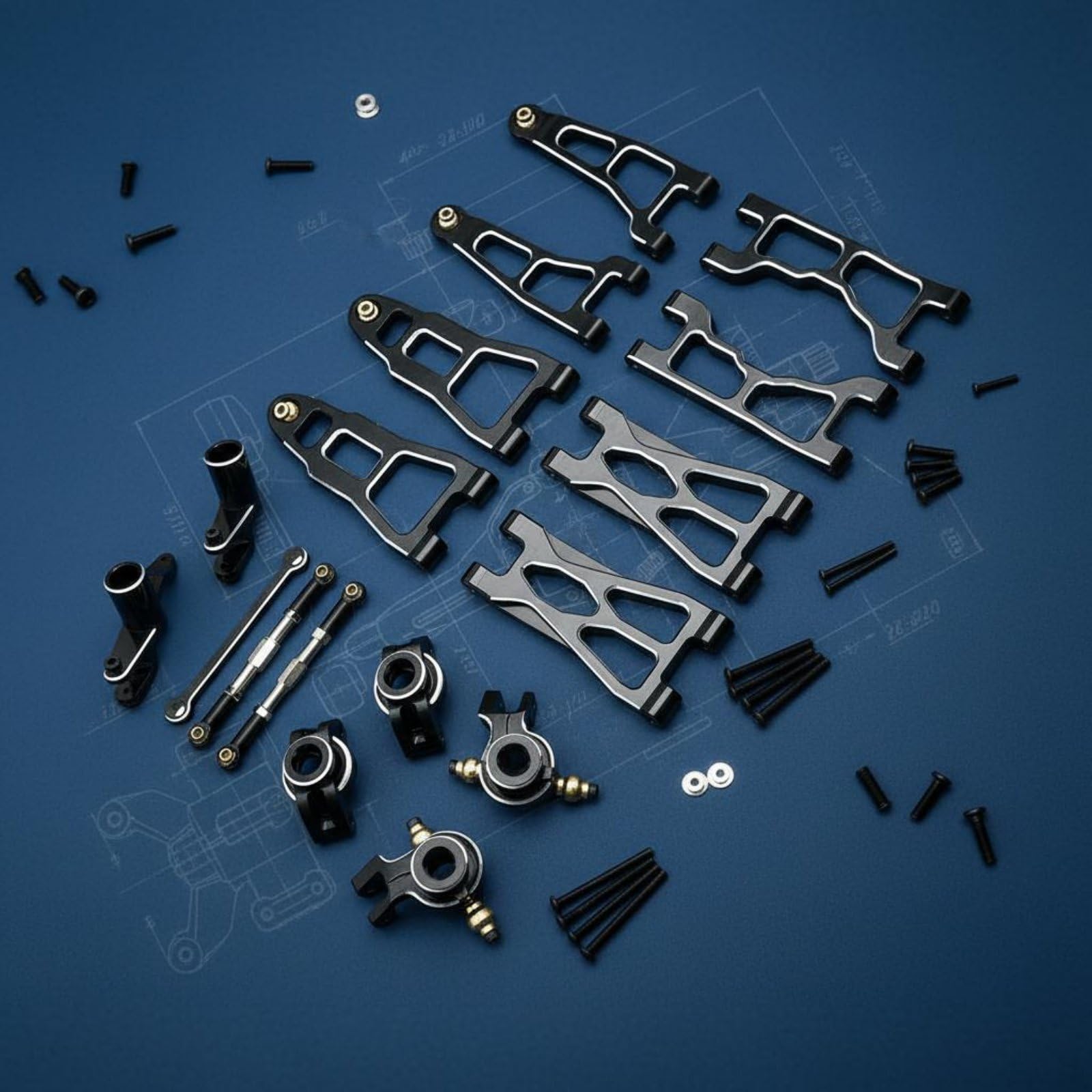 harayaa Kit de Mejora de Coche RC con Brazos Oscilantes Superiores E Inferiores de Aleación de Aluminio 6061 para Modelos UD1201 UD1202 y UD12PRO Adecuado, Rojo+Plata