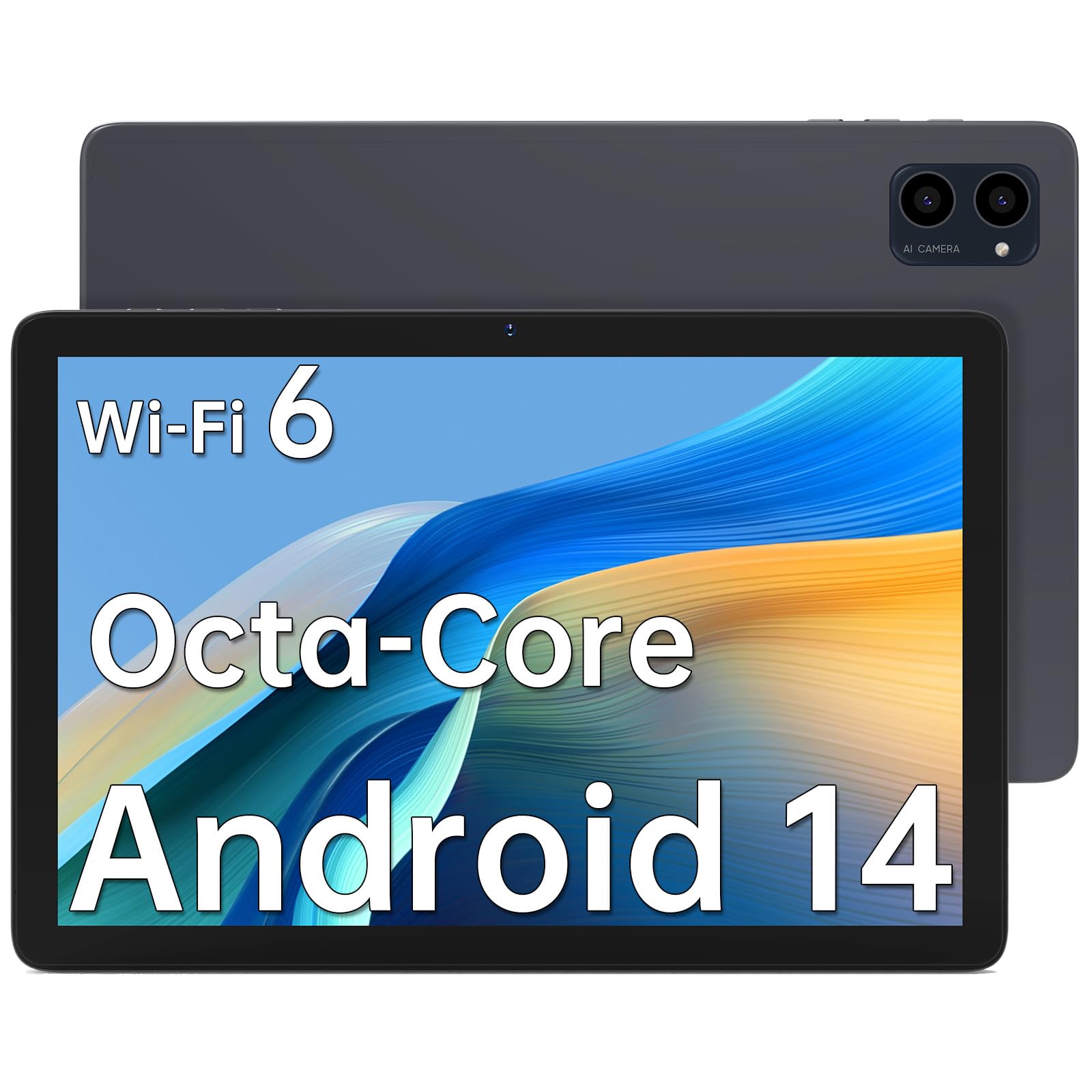 Tableta Android de 10,1", procesador octa-core, 8 GB de RAM, 64 GB de almacenamiento (ampliado a 1 TB), pantalla IPS HD de 1280x800, batería de 5000 mAh, cámara dual, Wi-Fi 6, Bluetooth 5.0, certificado GMS, negro