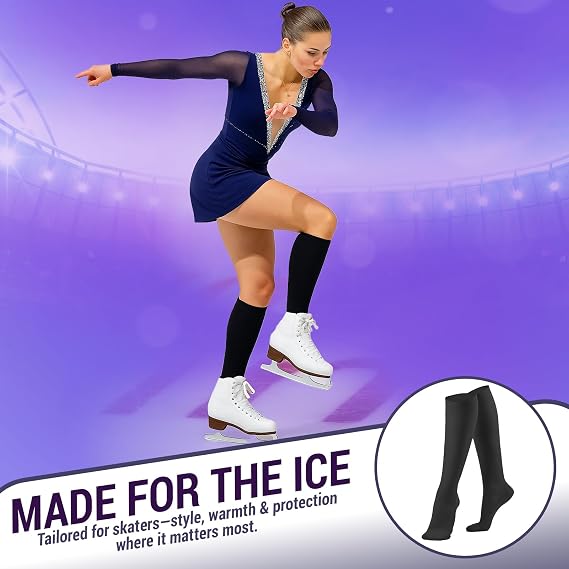 Kami-So Ice Skating Socks, Knee High Moisture-Wicking, Breathable, Lightweight, Durable, Figure Skates Accessories (2 Pack)