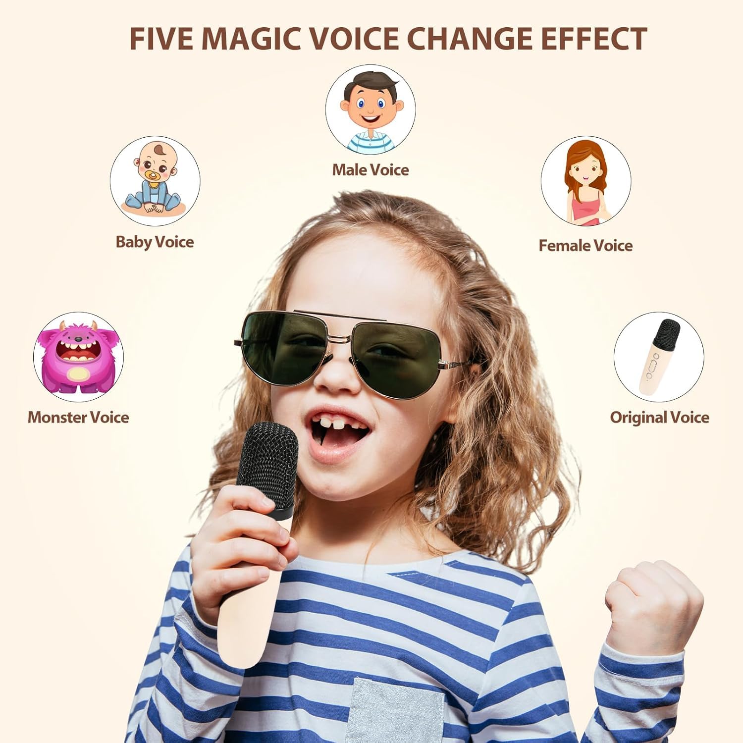 Maszyna do karaoke dla dzieci i dorosłych, mini maszyna do karaoke z 2 mikrofonami, przenośny głośnik Bluetooth z efektami głosowymi i diodami LED, mikrofon do karaoke, zabawka dla dzieci