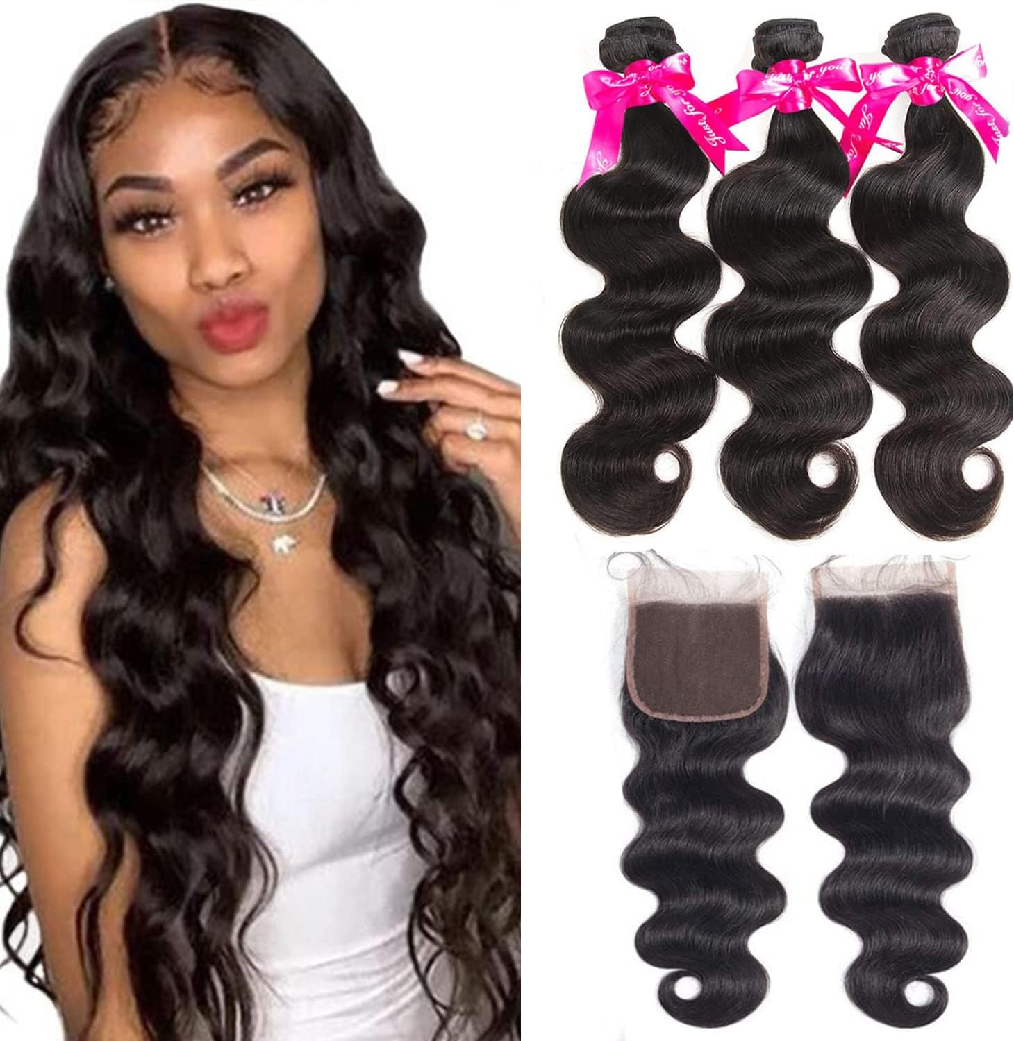 Body Wave Bundles Human Hair 18 16 14 Human Hair Bundles Brazilian 100% Unprocessed Human Hair Bundles Body Wave Double Weft Bundle Natural Color
