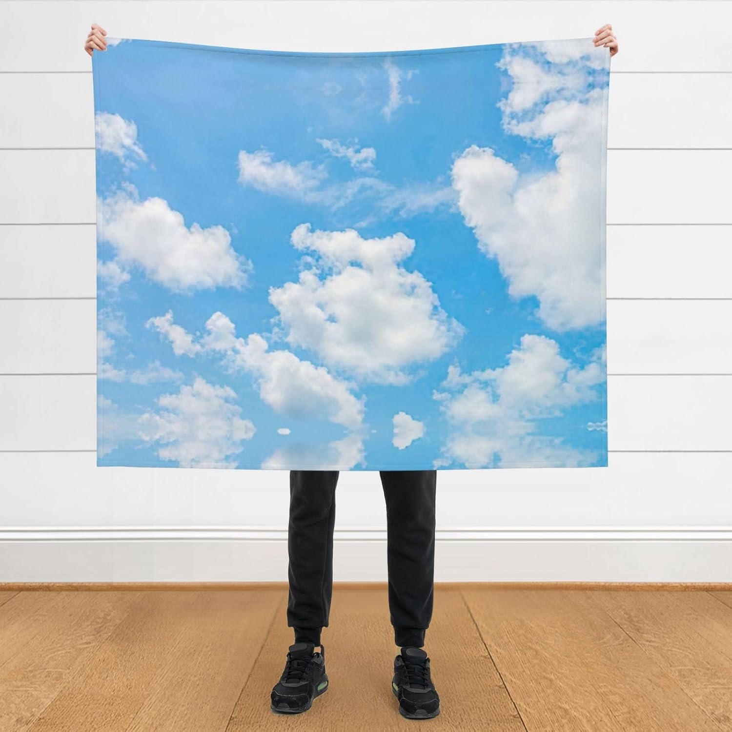 Blue Sky White Cloud Print Cozy Soft Blankets Warm 50x60 in Lightweight Blanket for Camping Travel
