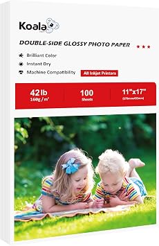 Koala Brochure Paper Double Side Glossy for Printing Photo 11X17 Inches 100 Sheets Compatible with Inkjet Printer 42LB
