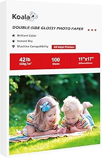 Koala Brochure Paper Double Side Glossy for Printing Photo 11X17 Inches 100 Sheets Compatible with Inkjet Printer 42LB