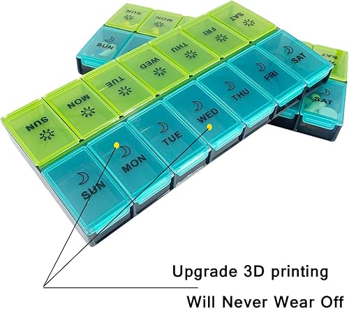 Miniatura 4 de Mossime Pastillero diario grande XL 2 veces al día, pastillero extra de 7 días a la mañana, soporte semanal de vitaminas día noche, organizador de