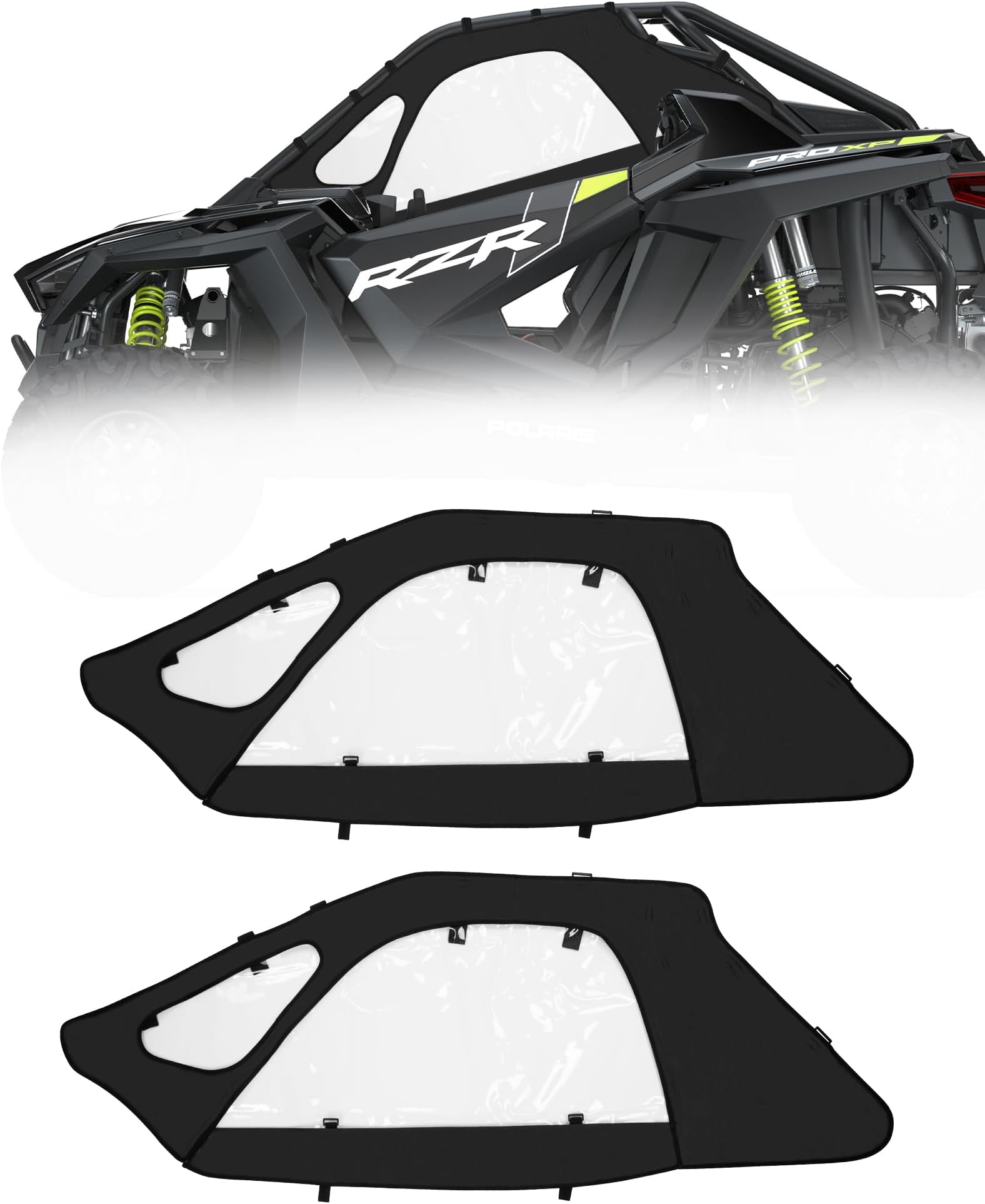 RZR Pro Soft Cab Enclosures Upper Door Kit– Water Resistant & Keep Air/Rain/Dust/Pebbles/Mud Away from PROXP, Easy Straps Install, for 2020-2024 Polaris RZR PRO XP/Turbo R 2-seat.