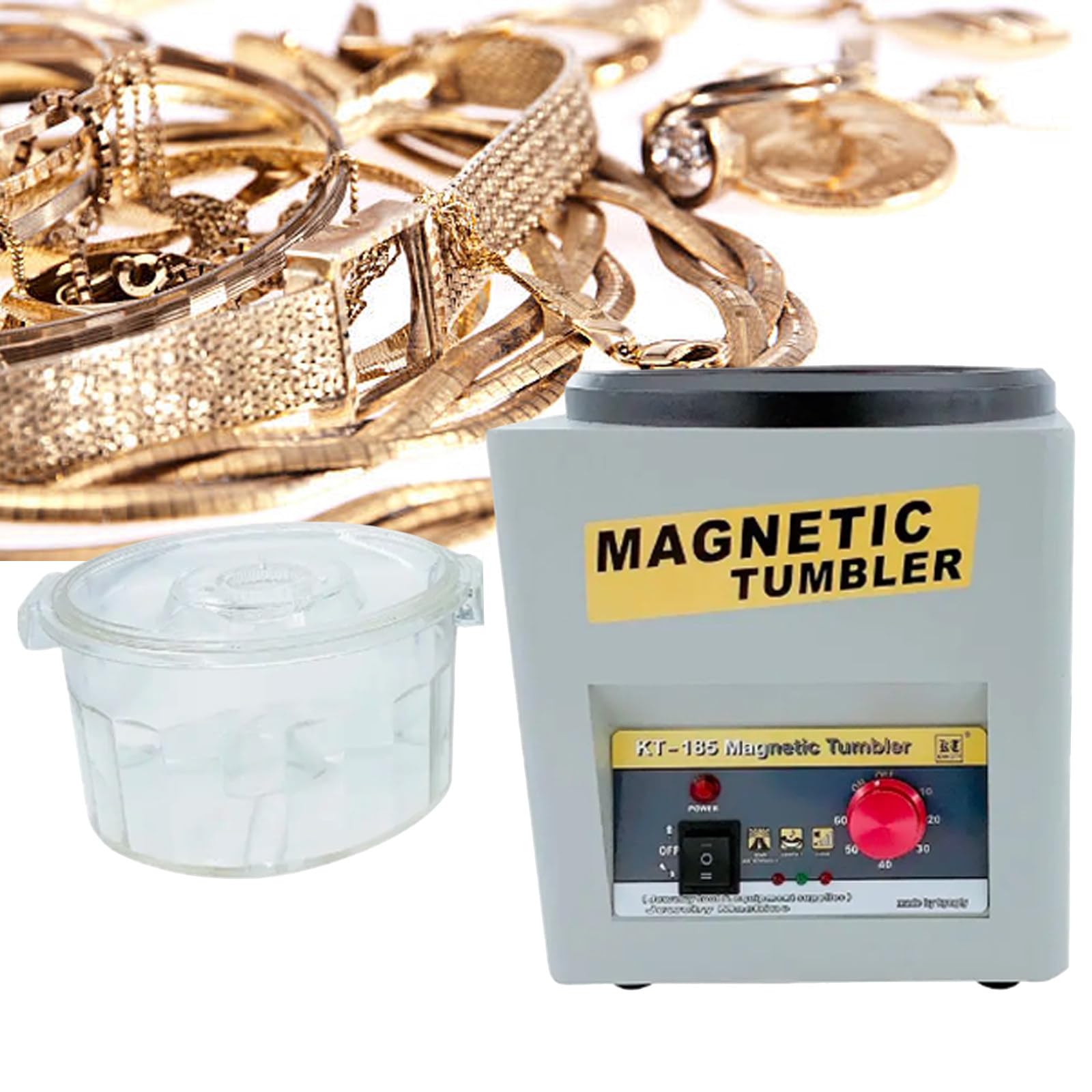 YXYLJOZ Magnetic Jewelry Polisher, 800G Cleaning Capacity, Magnetic Polisher Finisher, with 7.1”/180Mm Polishing Barrel, for Jewelry, Metal Parts, Hard Plastic,220V