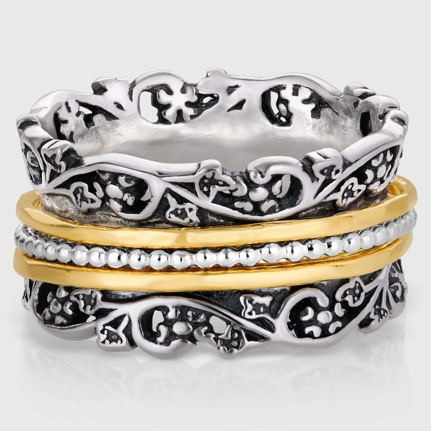 Paz Creations 925 Sterling Silver Spinner Ring for Woman, Anxiety Fidget Rings Hand Crafted, Vintage Style, with 1 Year Warranty