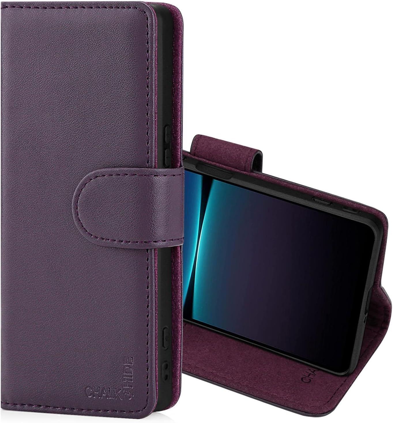 CHALK & HIDE - Real Leather Book Wallet Flip Case Cover For Sony Xperia 10 IV (2022), Real Leather Design With Card Slot, Magnetic Closure and Built In Stand - Aubergine