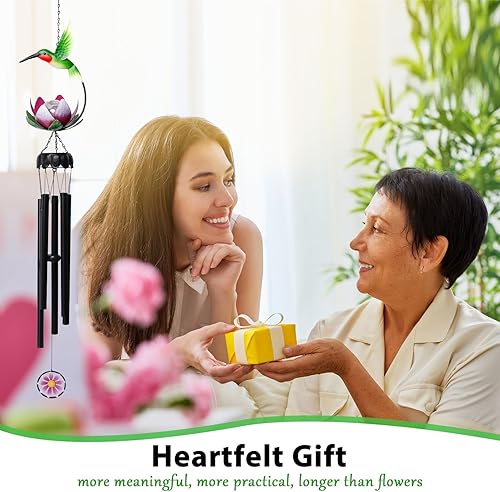 Miniatura 9 de MUMTOP Campanillas de viento solares para exteriores  Colibrí con luces de bola de vidrio de grieta de loto, campanillas de viento únicas para