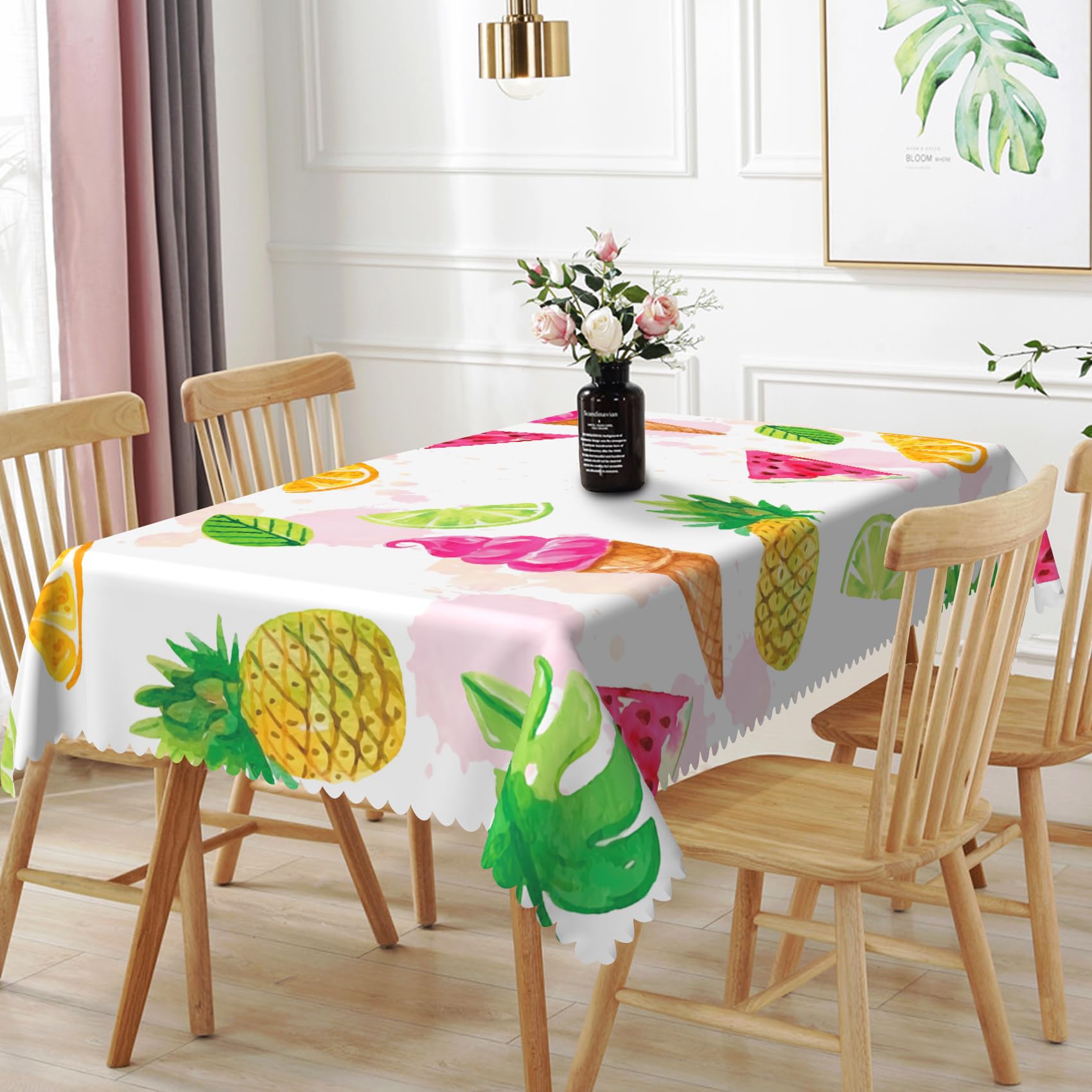 TTQYFNM 60x84inches Colorful Tropical Fruit Tablecloths Watermelon Orange Pineapple Fresh Fruits Pattern Table Cloth Spill Proof Washable Table Cover for Kitchen Dining Patio BBQ Indoor Outdoor Use