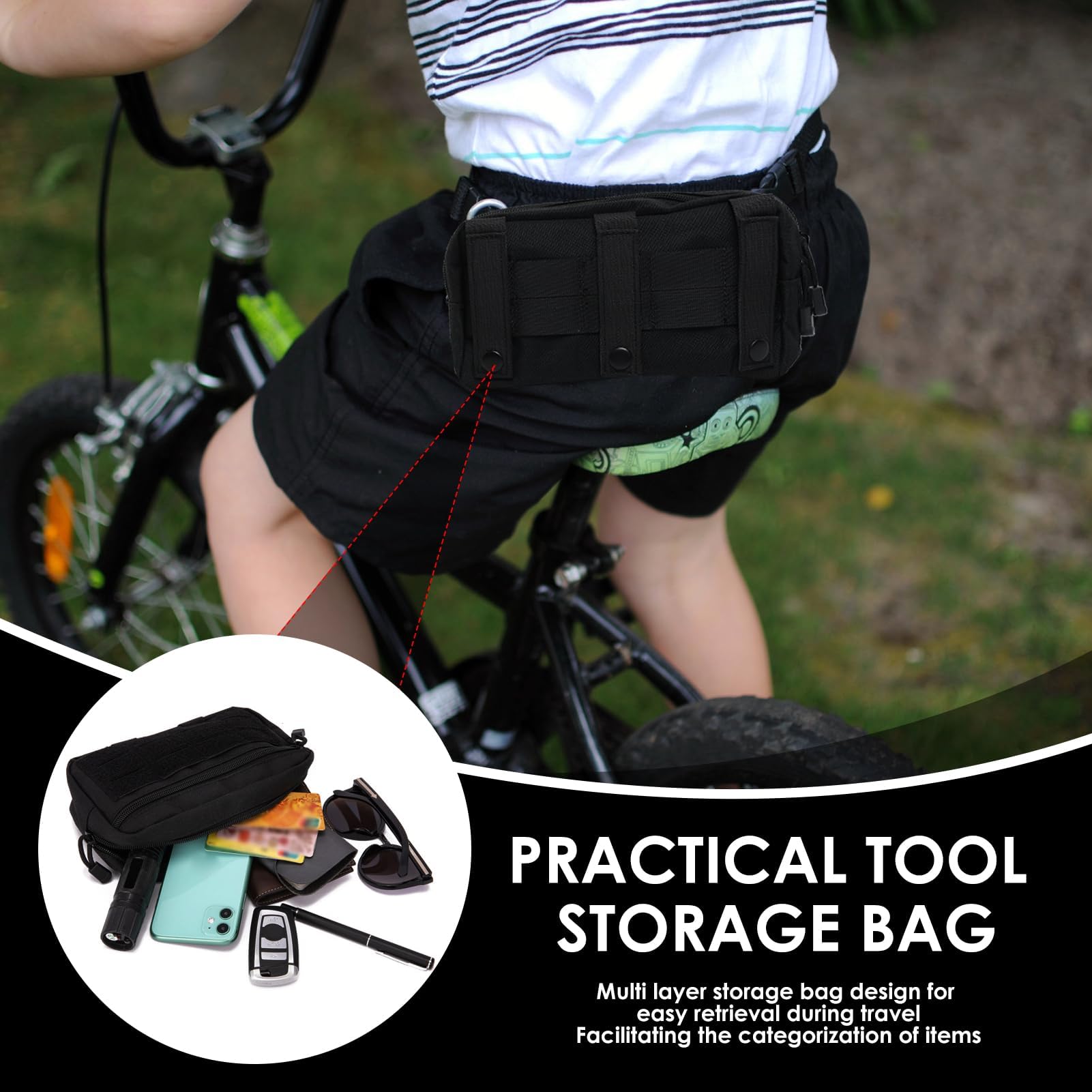 Sac De Transport Tactique MOLLE Sub Abdominal - Nylon 500D Robuste Multi-Camo Noir