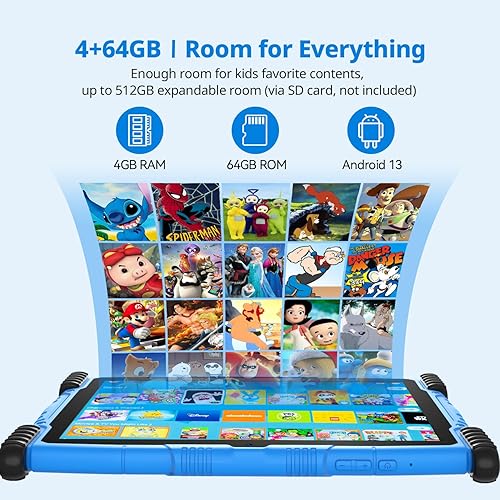 Miniatura 2 de Tablet infantil de 10 pulgadas, tableta para niños, 4+64GB, Android 13, controles parentales, contenido infantil preinstalado, batería de 6000 mAh,