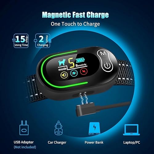 Miniatura 3 de Collar antiladridos para perro, collar inteligente recargable, collar de entrenamiento antiladridos con sensibilidad ajustable, choque de vibración,