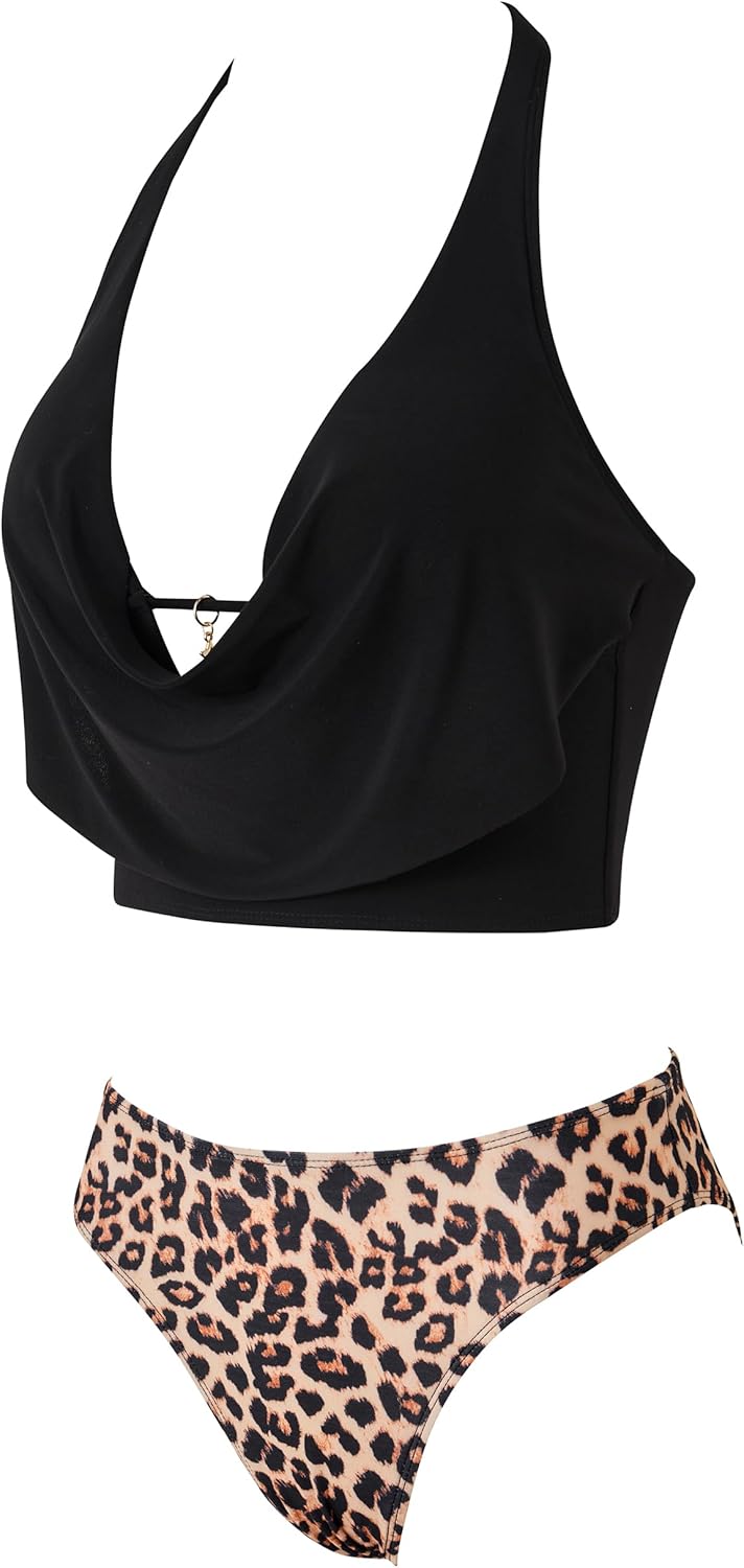 SUUKSESS Women Sexy Two Piece Bikini Set Halter Cowl Neck Bathing Suit