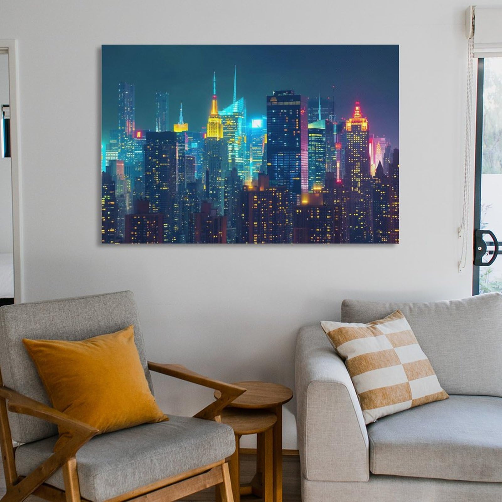 Amazon.co.jp: 絵画 ニューヨークの夜の街の夜景インテリア 絵画 魅力