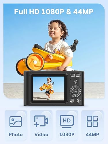 Miniatura 2 de Cámara digital, BEARBISU Cámara de 44MP Full HD 1080P de apuntar y disparar con tarjeta de 64GB, cámara de vlog compacta con zoom 16X anti-shake,