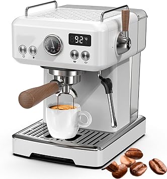 Semi Automatic Espresso Pod Maker 20 Bar Pressure with Steam Wand and Milk Frother Compact Coffee Machine for Home and Small Office Use