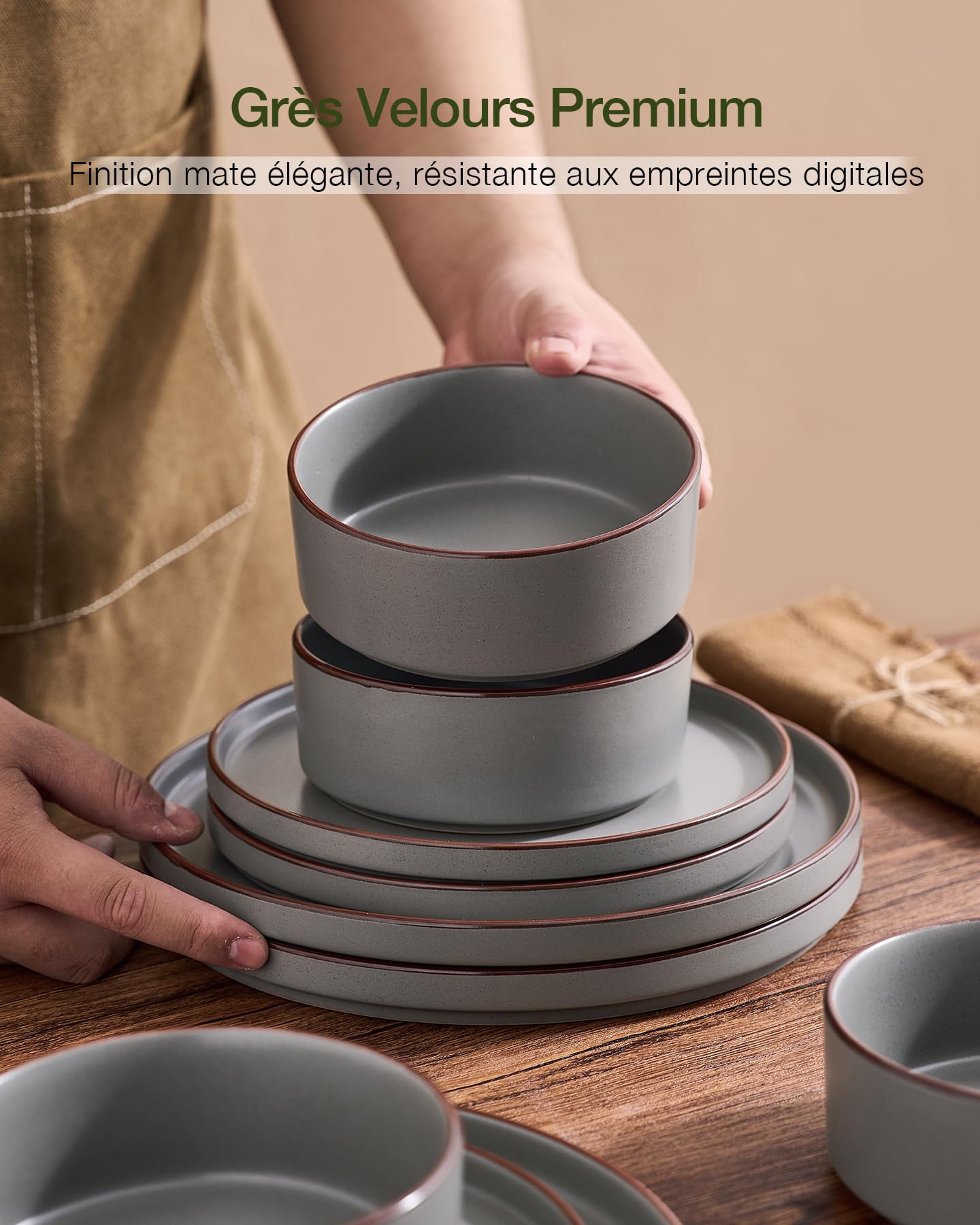 Richmount Nebula Outline Service de Table 12 Pièces pour 4 Personnes avec Assiettes et Bols, Micro-ondes et Lave-vaisselle, Gris Foncé