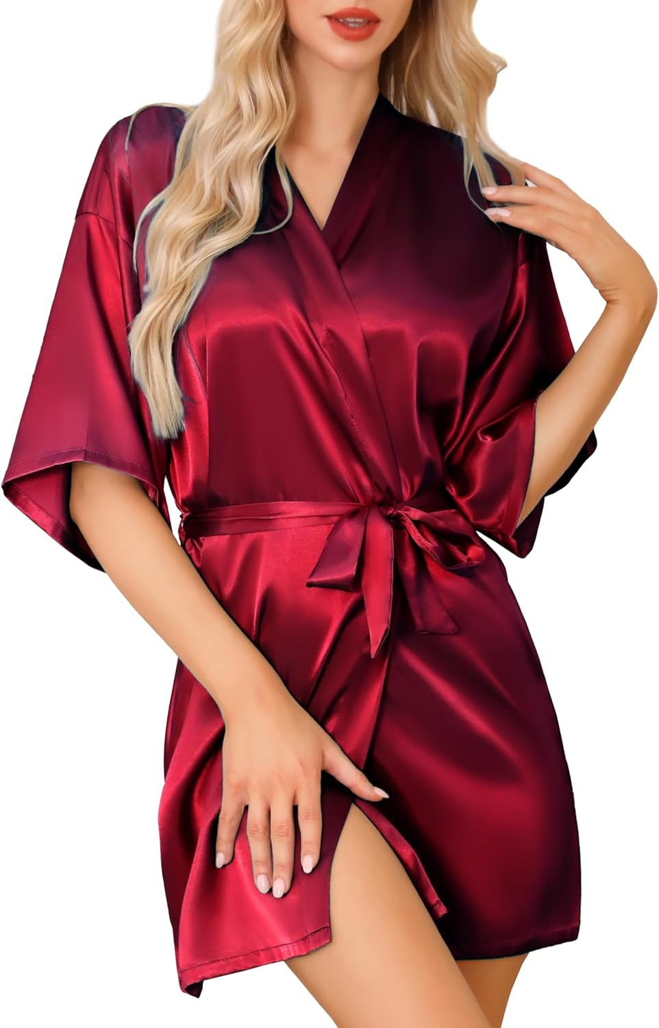 Lovasy Women's Satin Robes Silky Short Robe Lightweight Sleepwear Bride Bridesmaids Bathrobes Dressing Gowns Loungewear S-XXL
