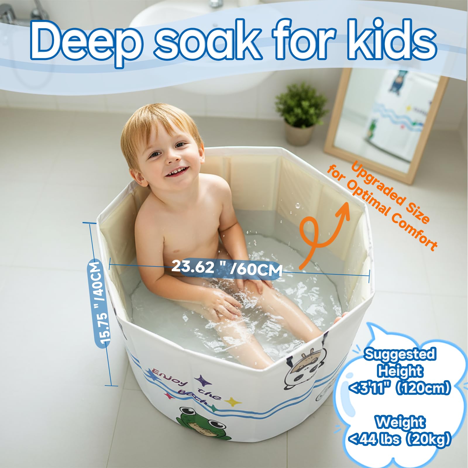 WAVYEASE Neue Design Tragbare Badewanne für Kleinkinder - Faltbare Sitzbadewanne für Kinder, Sekundenschneller Aufbau, Einfache Aufbewahrung, Leichtgewicht, Reisezubehör für 12-60 Monate