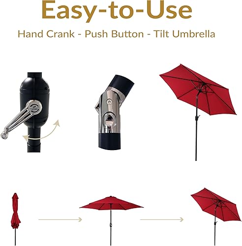 Miniatura 102 de Sunnydaze Sombrilla de patio al aire libre de 7.5 pies, sombrilla de poliéster con botón de inclinación y manivela, 8 varillas resistentes, color