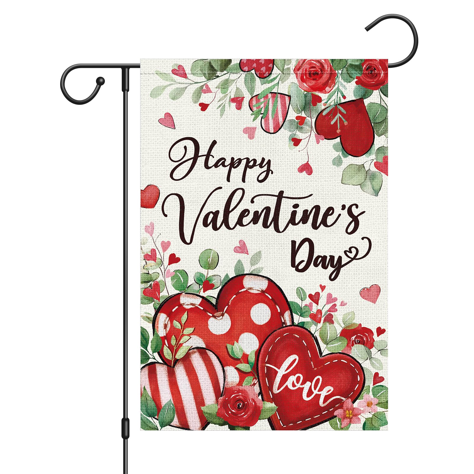 Bandera de jardín para San Valentín exterior doble cara resistente con corazones