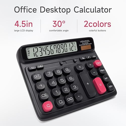 Miniatura 2 de VEWINGL Calculadora de escritorio, pantalla LCD grande de 12 dígitos, teclas grandes estilo computadora, doble potencia (solar y batería), modo de