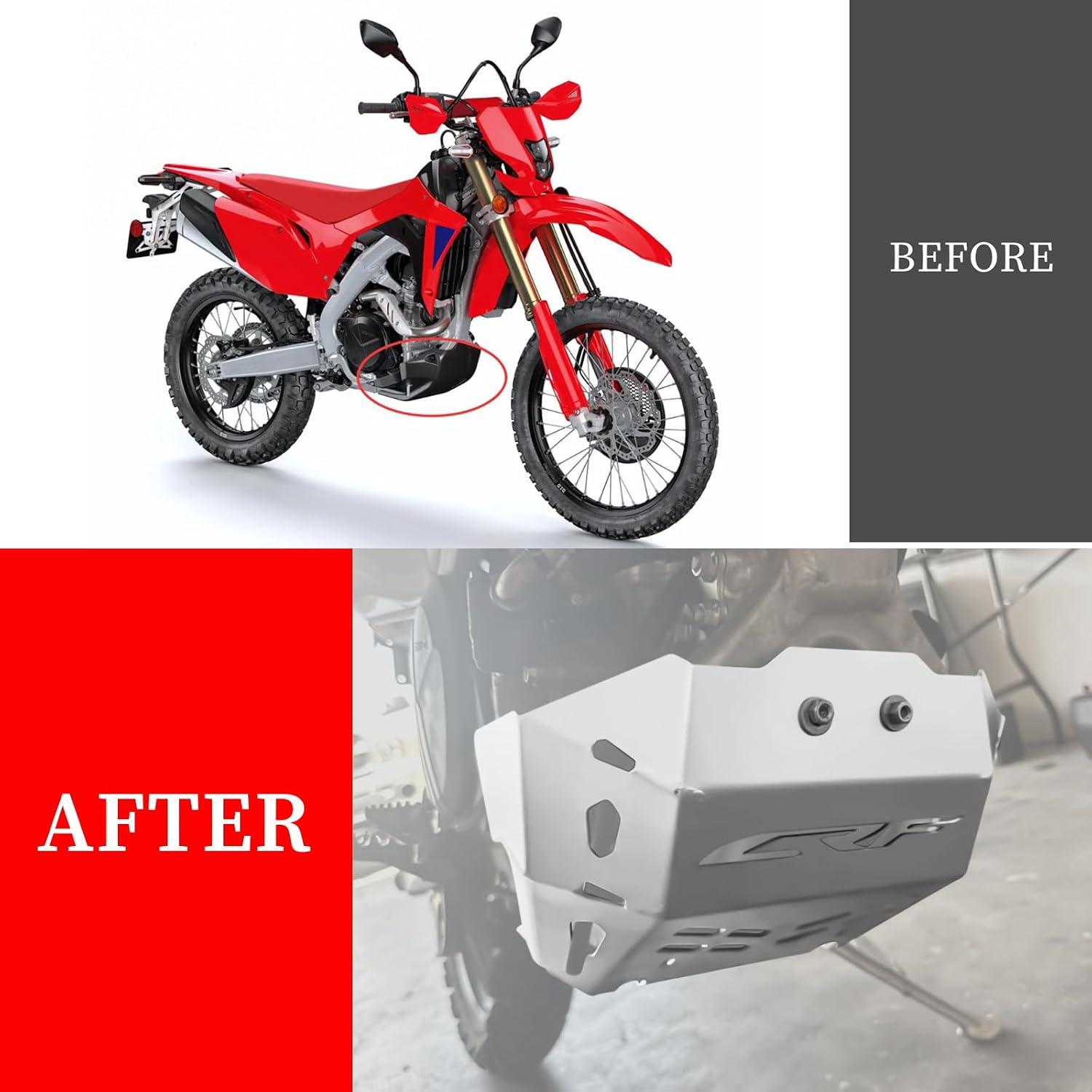 CRF450L Skid Plate Compatible with 2019-2025 CRF450L CRF450RL CRF450X Skidplate Thickness Enhancement with Engine Heat Dissipation Holes (Silver)