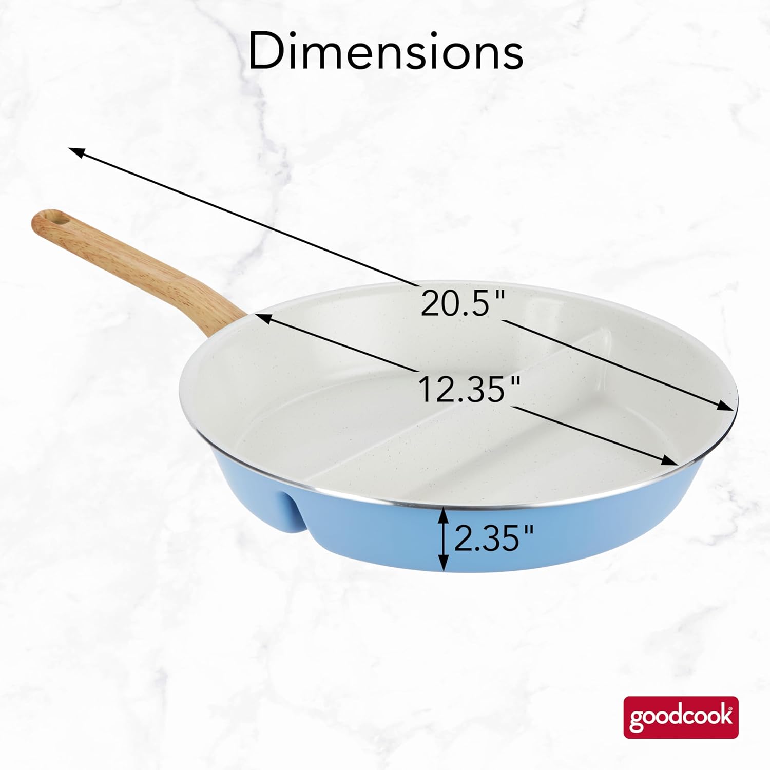 GoodCook Healthy Ceramic Titanium-Infused 12" Divided Skillet, Light Blue – Ceramic Cookware, Nonstick Cooking Pan, Divided Frying Pan Skillet for Eggs, Meats, Vegetables, Sauces, Warming Tortillas