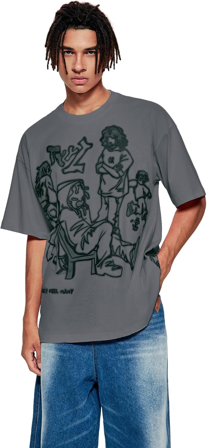 Vamtac Oversized Graphic Tees Y2k Vintage Tops for Men Streetwear Cotton T Shirts - Image 2