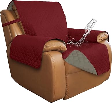 ISSUNTEX Double Protection 100% Waterproof Recliner Covers for Living Room, Reversible Furniture Protector Recliner Couch Sofa Slipcover for Dogs, Pets, Kids Oversized Recliner, Christmas Red/Beige