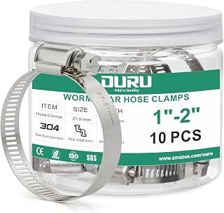 OURU 10PCS Hose Clamps Stainless Steel Adjustable 1"–2"(27-51mm) Worm Gear Hose Clamp, Heavy Duty Metal Small Hose Clamps for Automotive, Pipe, Radiator Plumbing, Fuel Line