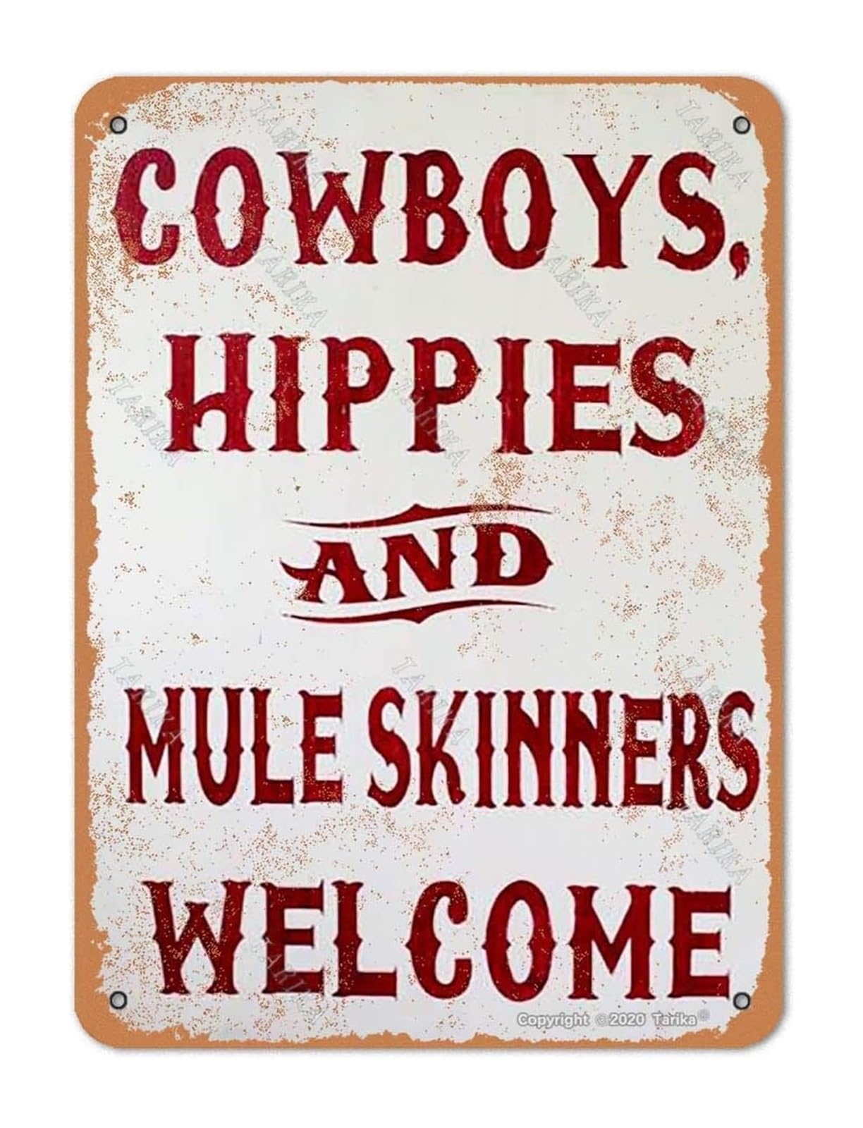 NWPNLXEA Vintage Welcome Sign Cowboys Hippies and Mule Skinners Welcome Rustic Tin Sign for Farmhouse 8 X 12 in