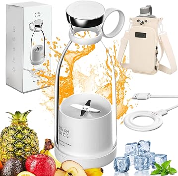 Upgraded Fresh Juice Blender Portable, Juicer Portable Blender Shake, 380ML USB/Magnetic Charging for Shakes and Smoothies, with Travel Cup and Lid White,Magnetic charging