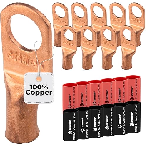 Miniatura 391 de SELTERM - 2 terminales de anillo resistentes para cable de batería, calibre 4 AWG, pernos de 3/8 pulgadas, terminales de calibre 4, ojales de cobre