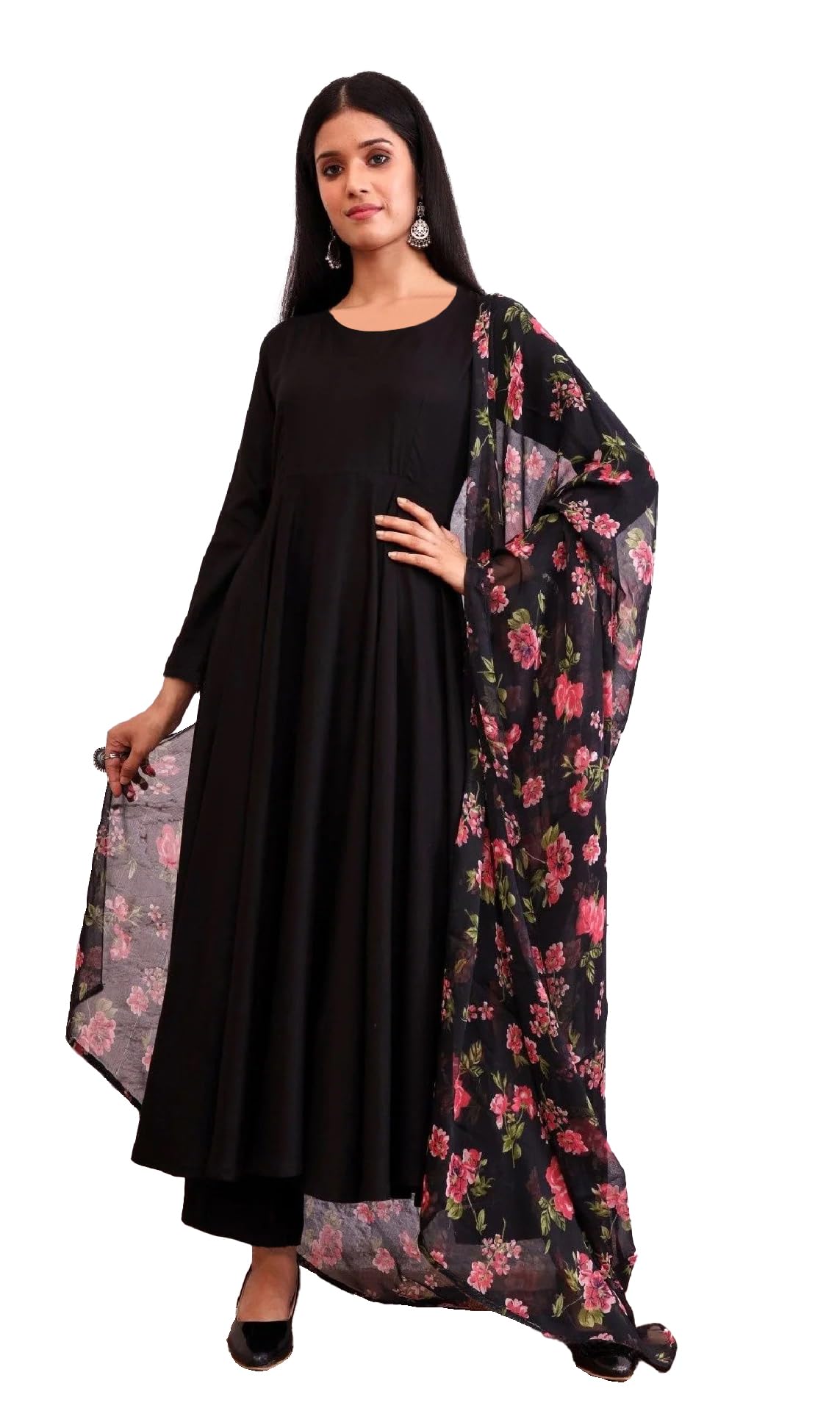 Toochki Women's Rayon Regular Ethnic Kurta Set (Toochki282-Krsn/M_Black