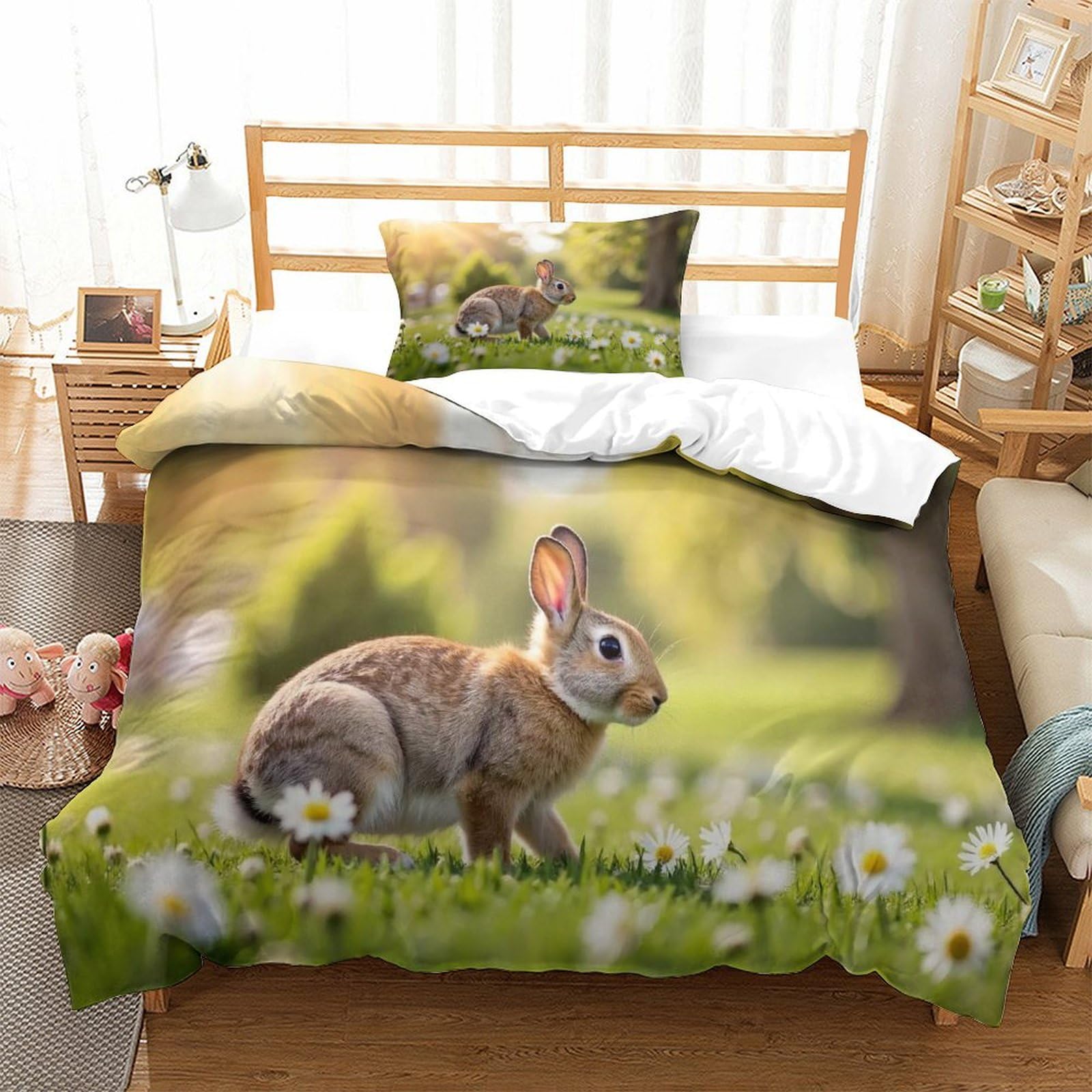 Dafufbw Rabbits-3 Rabbits Warmth To Sleep Duvet Cover Set Hidden Zipper Bunnies Quilt Cover Set With Pillowcases Bedding Set Soft Microfiber Comforter Cover Various Sizes Single（135X200cm）