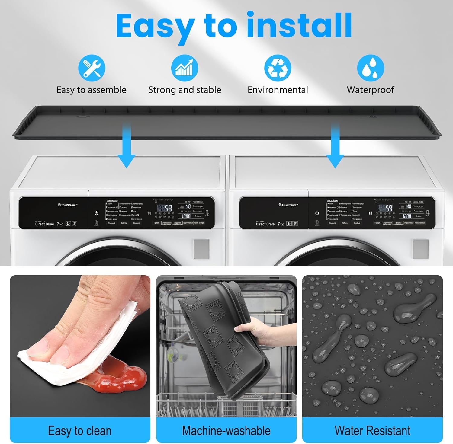 Washer dryer countertop - Large 52"×26" washer and dryer covers ，Non-slip Waterproof Washing Machine Cover Protector Top Load，washer and dryer covers for the top for Laundry & Kitchen (S-Black)