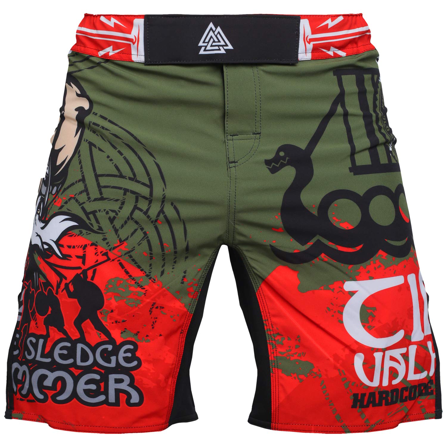 Hardcore Training Fight Shorts Boks Męski Szorty do Walki MMA Combat BJJ Grappling Fitness Muay Thai Kickboxing No Gi (DE/NL/SE/PL, Alfa, XXL, Regularny, Regularny, Wielokolorowy zielony)