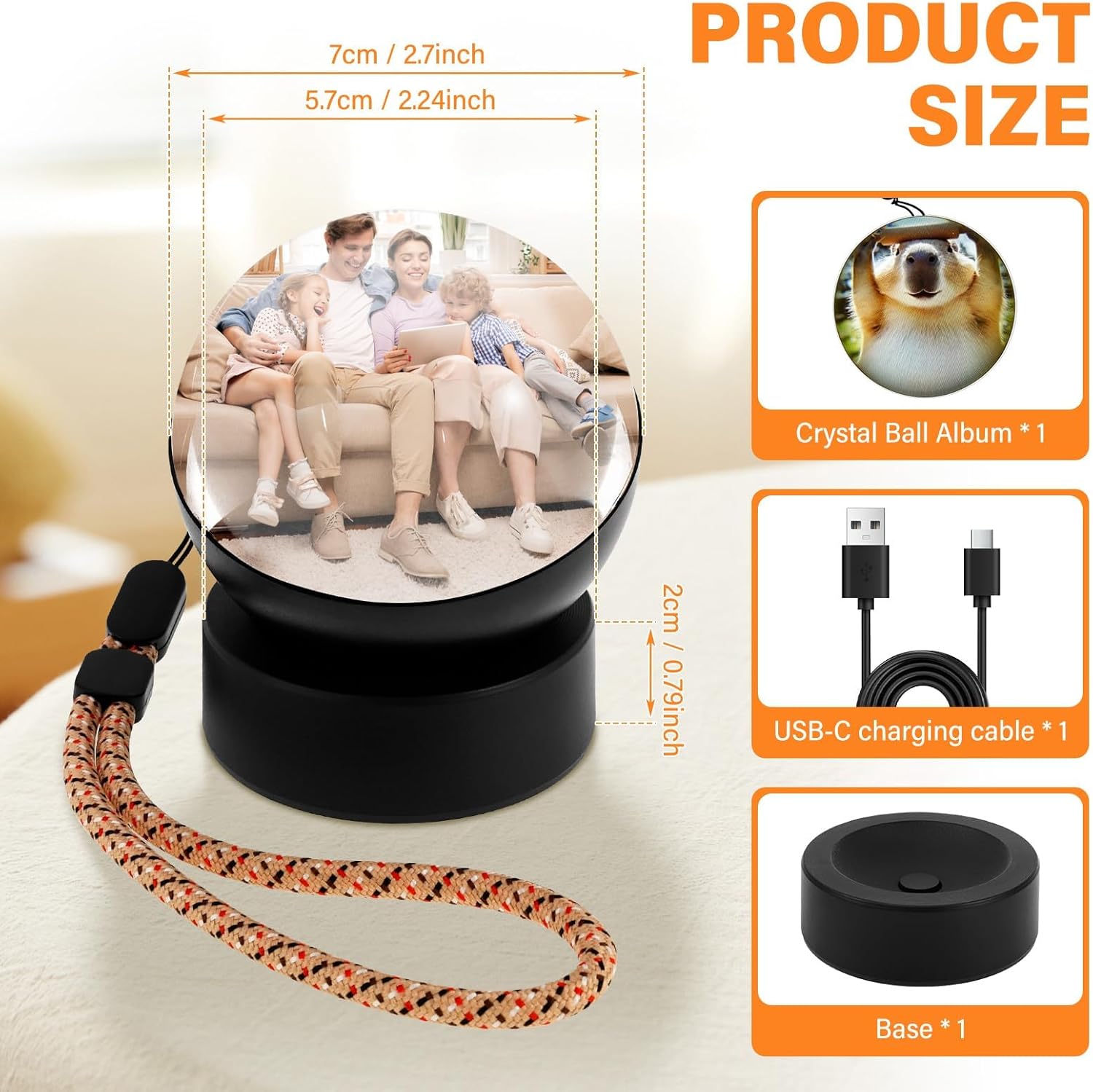 3D Memory Orb Video Crystal Ball Memory Sphere Lamp Rechargeable 180° Wide Angle Video Player Ball with Base for Couples, Pets, Memories, Anniversary, Birthday (Black)