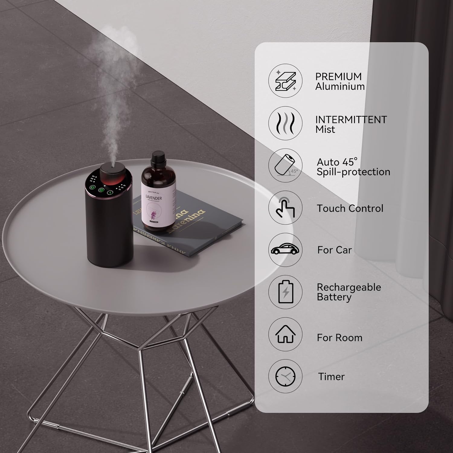 Waterless Essential Oil Diffuser Aromatherapy Scent Diffusers for Home Large Room, Bedroom, Car, Office, Desk, Battery Operated Mini Portable Air Freshener, 3 Countdown Timers & 3 Mist Levels - Image 2