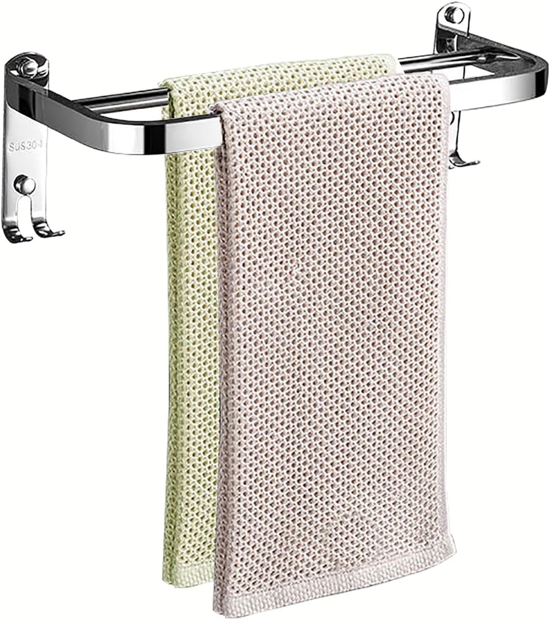 Towel Rail Bar,304 Stainless Steel Double Towel Holder,38cm/15Inches Wall Mounted Polished Bath Towel Rack for Kitchen and Bathroom, Silver