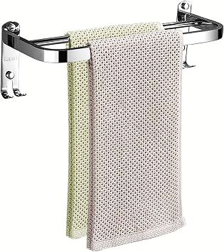 Towel Rail Bar,304 Stainless Steel Double Towel Holder,38cm/15Inches Wall Mounted Polished Bath Towel Rack for Kitchen and Bathroom, Silver