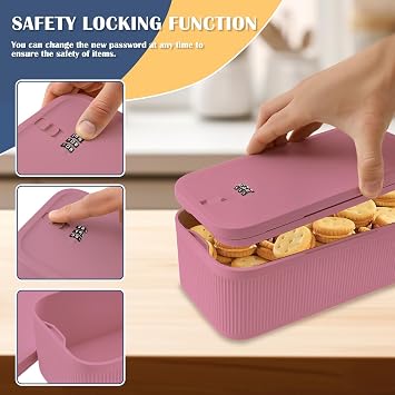 Lockable Box with Combination Code Portable Medication Small Lock Box Secure Medicine Safe, Phone Jail, Snack Box Food Safe Locking Boxs for Home, Fridge, Office, Or Travel