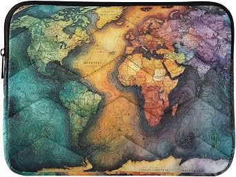 Laptop Sleeve Bag Colored Map Printed Compatible with 16 inches Computers for Travel Office L