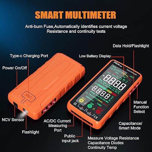Miniatura 26 de FKM Probador de multímetro digital de rango automático TRMS 6000 cuentas Voltímetro recargable inteligente Probador eléctrico mide corriente AC/DC