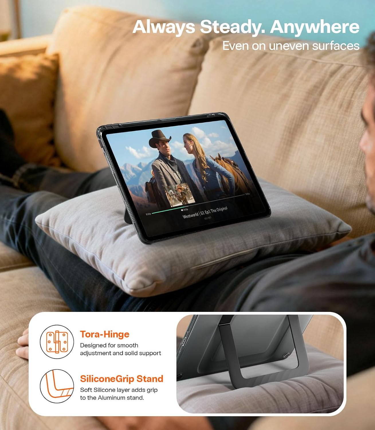TORRAS Ostand K3 Neo for iPad Pro 11 Inch Case M5 (2025) / M4 (2024), Viewing Angles Adjustable,Ultra Stable Stand, Shockproof Protective Slim Kickstand Case with Pencil Holder, Obsidian Black - Image 4