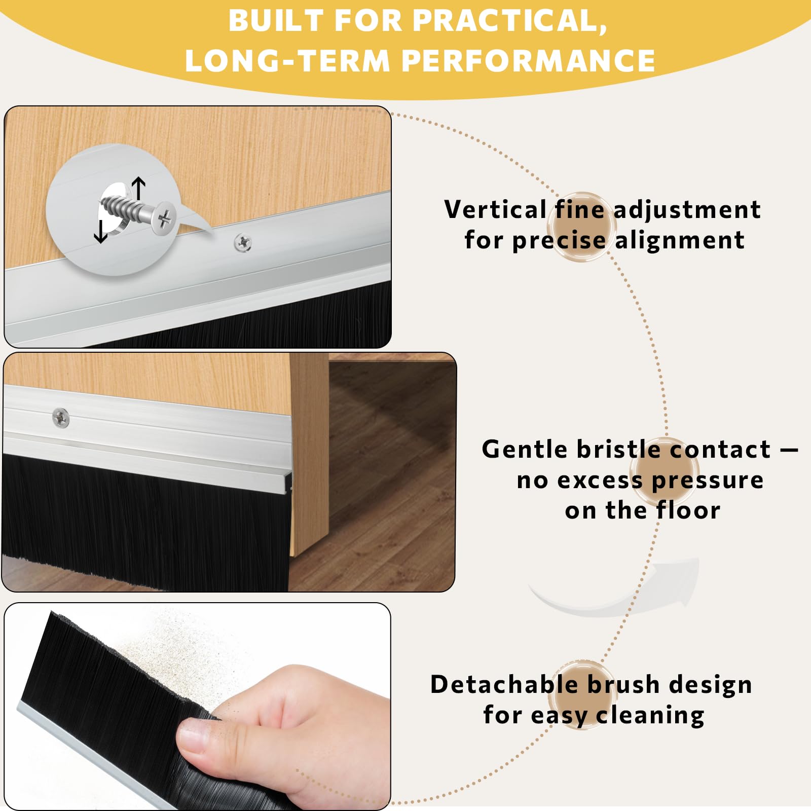 Set di 2 spazzole per porta, 53 mm x 880 mm | Telaio in alluminio con setole in polipropilene, guarnizione a spazzola per porta, paraspifferi, polvere e parassiti