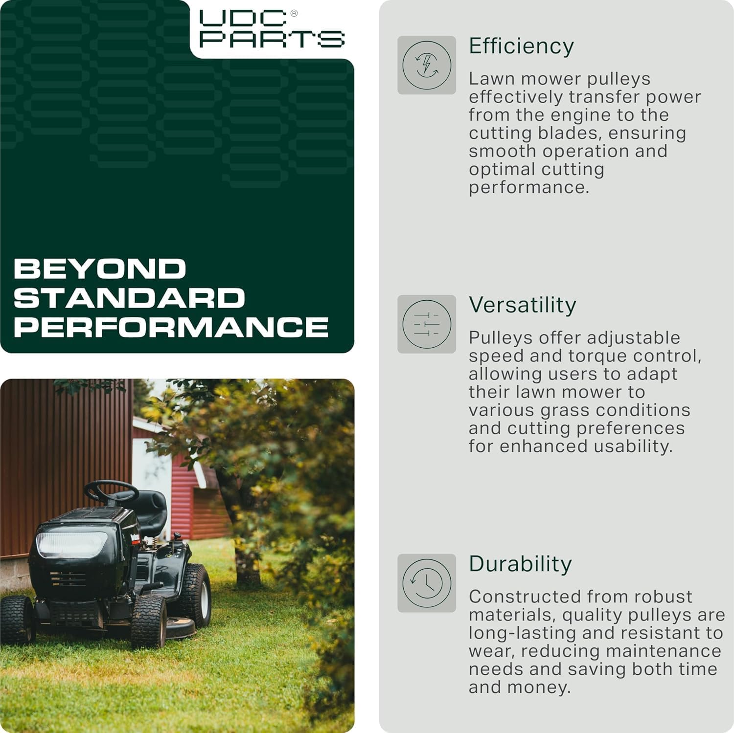 UDC Parts Mower Kit/Belt GX20072 + Pulley GY20629 + Pulley GY22172 / Fits John Deere 102 105 107S 125 135 D100 D105 E100 L100 LA100 LA105 X105 X106 X120 X125 X126 X145